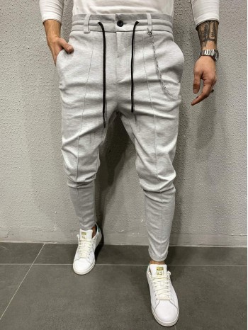 Men Drawstring Waist Carrot Pants With Chain