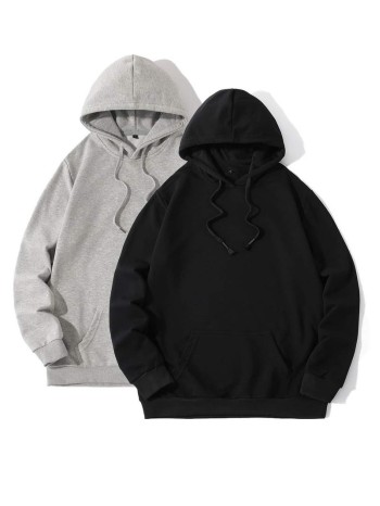 Men 2pcs Kangaroo Pocket Drawstring Hoodie