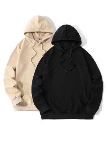 Men 2pcs Kangaroo Pocket Drawstring Hoodie