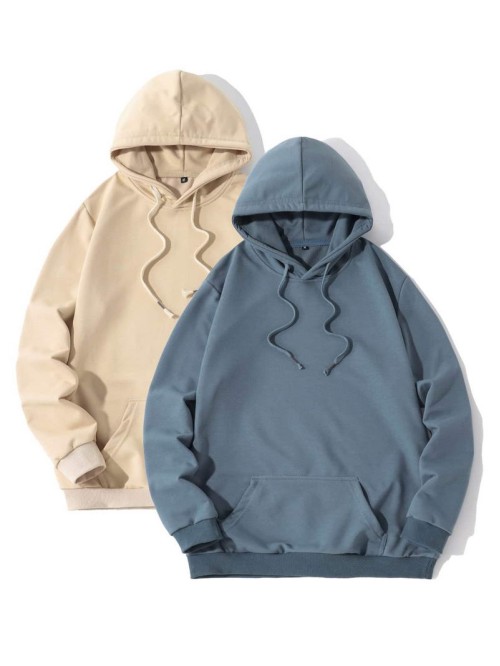 Men 2pcs Kangaroo Pocket Drawstring Hoodie