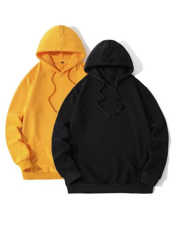 Men 2pcs Kangaroo Pocket Drawstring Hoodie