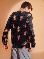 Men Drop Shoulder Angel Print Velvet Pullover