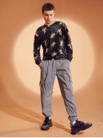 Men Drop Shoulder Angel Print Velvet Pullover