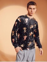 Men Drop Shoulder Angel Print Velvet Pullover