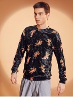 Men Drop Shoulder Angel Print Velvet Pullover