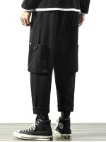 Men Solid Pocket Side Cargo Pants