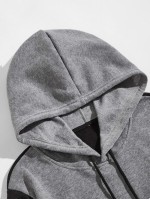 Men Colorblock Kangaroo Pocket Drawstring Hoodie & Sweatpants