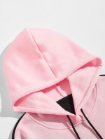 Men Colorblock Kangaroo Pocket Drawstring Hoodie & Sweatpants