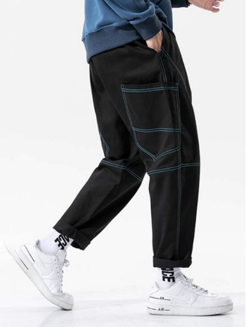 Men Contrast Stitch Exaggerate Pocket Pants