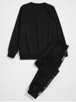 Men Letter Graphic Sweatshirt With Sweatpants