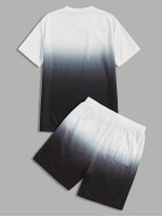 Men Patched Ombre Top & Drawstring Waist Shorts Set