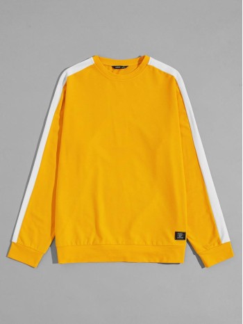 Men Contrast Side Seam Patched Detail Pullover