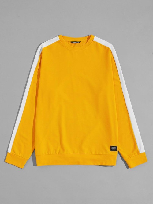 Men Contrast Side Seam Patched Detail Pullover