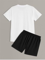 Men Gamepad Print Tee & Drawstring Shorts