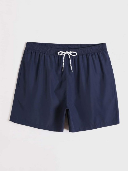 Men Drawstring Waist Solid Swim Trunks