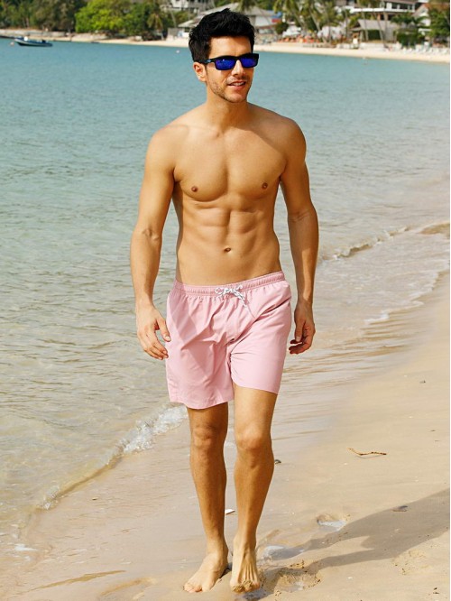 Men Drawstring Waist Solid Swim Trunks