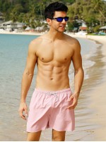 Men Drawstring Waist Solid Swim Trunks