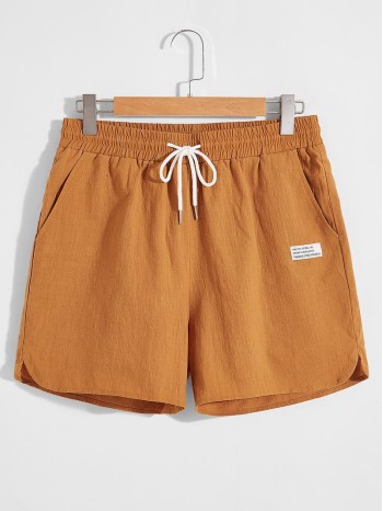 Men Patched Detail Drawstring Waist Shorts