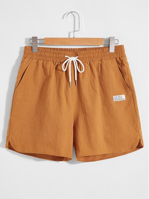 Men Patched Detail Drawstring Waist Shorts