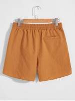 Men Patched Detail Drawstring Waist Shorts