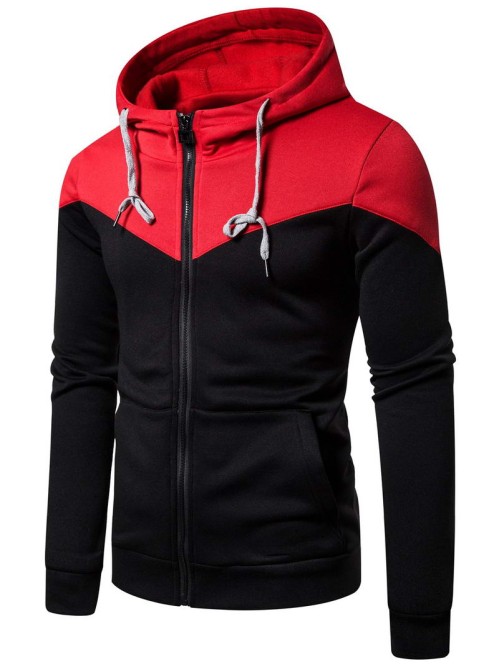 Men Colorblock Zip Up Hooded Sweatshirt