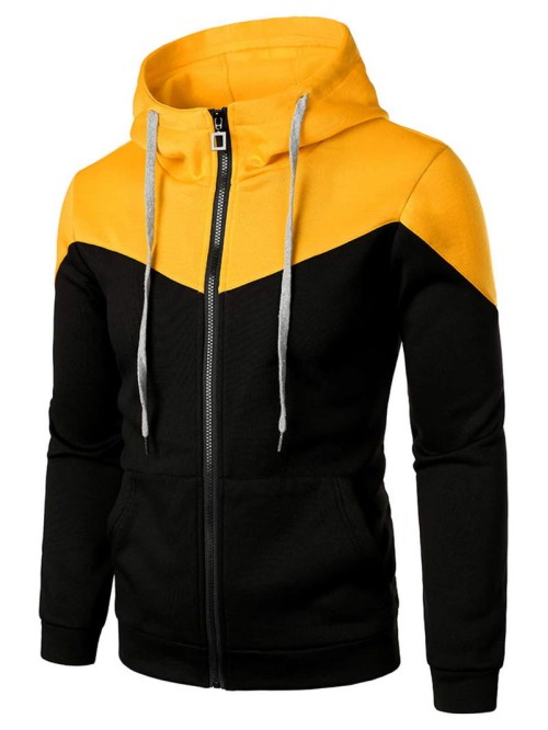 Men Colorblock Zip Up Hooded Sweatshirt