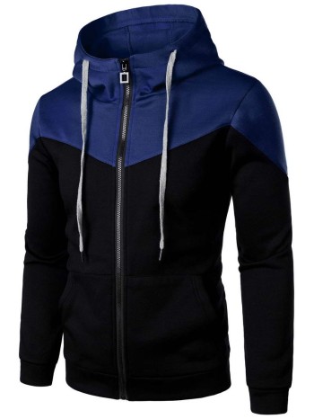 Men Colorblock Zip Up Hooded Sweatshirt