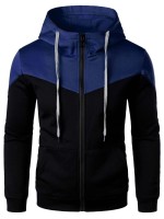 Men Colorblock Zip Up Hooded Sweatshirt