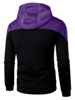 Men Contrast Panel Zip Up Drawstring Hoodie