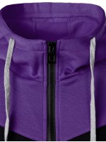 Men Contrast Panel Zip Up Drawstring Hoodie