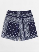 Men Drawstring Waist Paisley & Tribal Shorts