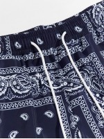 Men Drawstring Waist Paisley & Tribal Shorts