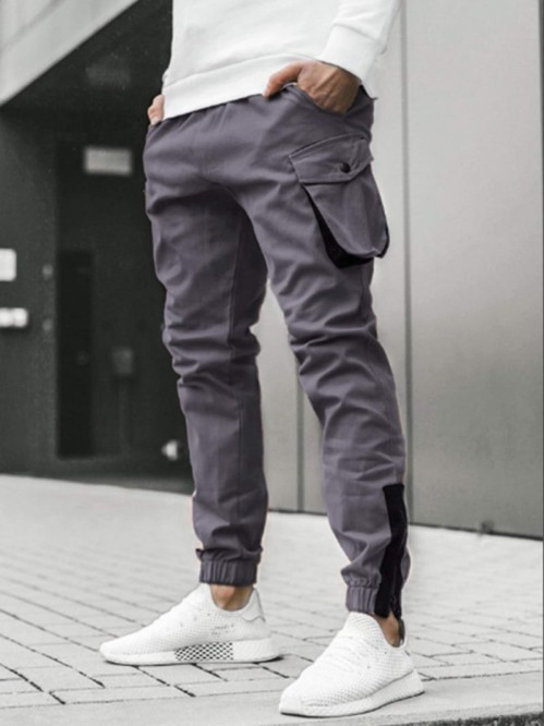 Men Flap Pocket Zipper Detail Trousers