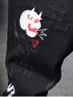 Men Skull And Letter Embroidery Jeans