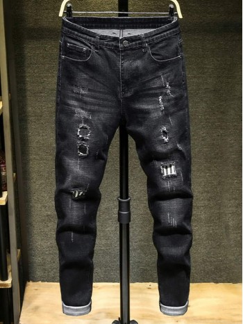 Men Zip Fly Ripped Jeans