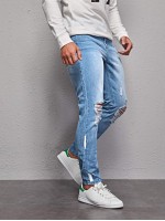 Men High-Waisted Ripped Straight Jeans