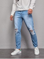 Men High-Waisted Ripped Straight Jeans