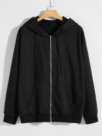 Men Zip Up Drawstring Hooded Sweatshirt