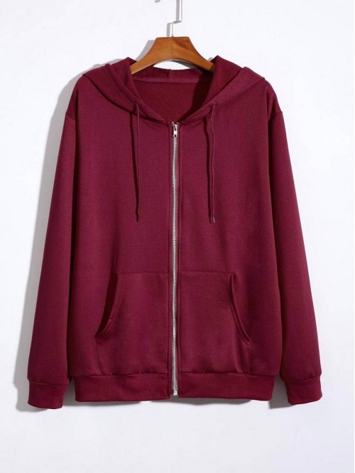 Men Zip Up Drawstring Hooded Sweatshirt