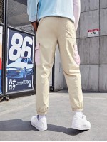 Men Embroidery Letter Flap Pocket Cargo Pants