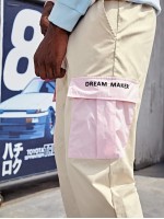 Men Embroidery Letter Flap Pocket Cargo Pants