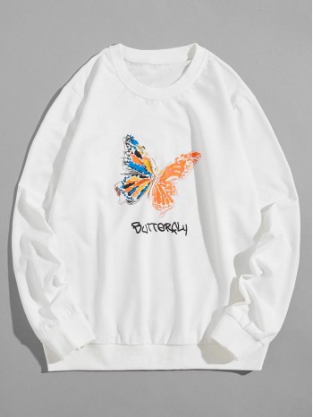 Men Butterfly And Letter Graphic Sweatshirt