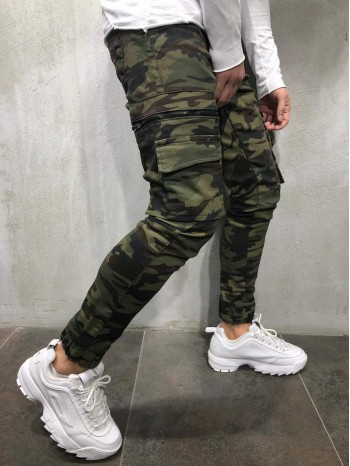 Men Camo Print Flap Pocket Drawstring Cargo Pants