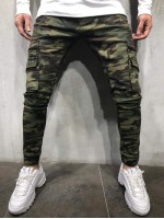 Men Camo Print Flap Pocket Drawstring Cargo Pants