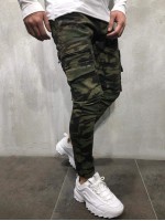 Men Camo Print Flap Pocket Drawstring Cargo Pants