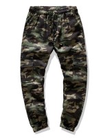 Men Camo Print Flap Pocket Drawstring Cargo Pants