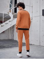 Men Geo Print Colorblock Pullover & Joggers Set