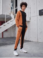 Men Geo Print Colorblock Pullover & Joggers Set