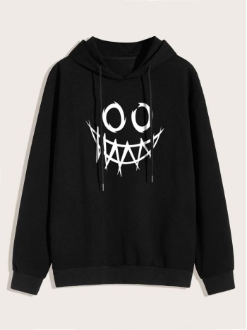 Men Cartoon Graphic Drawstring Hoodie