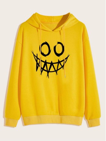 Men Cartoon Graphic Drawstring Hoodie